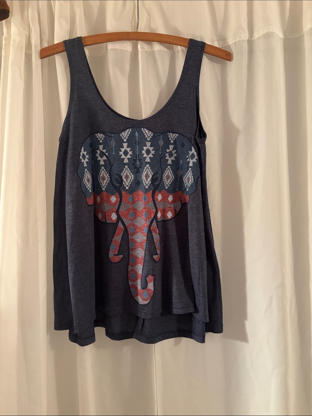 L.O.L. Vintage Navy Tank with Patterned Elephant Graphic